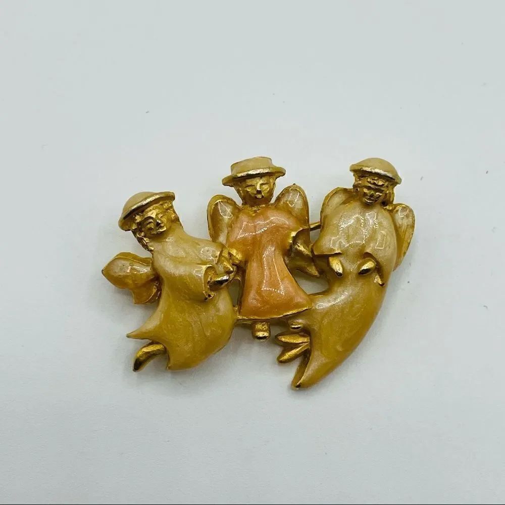 Vintage Enamel Angel Pin Brooch